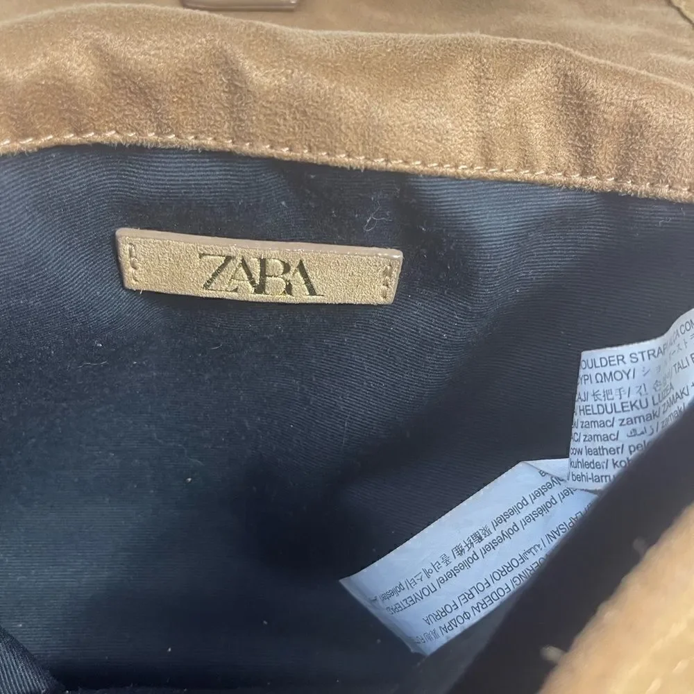 Zara leather suede Khaki quilted stitching & silver studs accents crossbody bag
